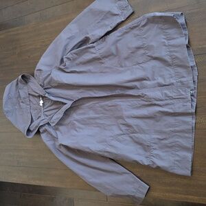 NWOT Eileen Fisher Hooded Raincoat Lightweight Cotton Blend Gray Zipper